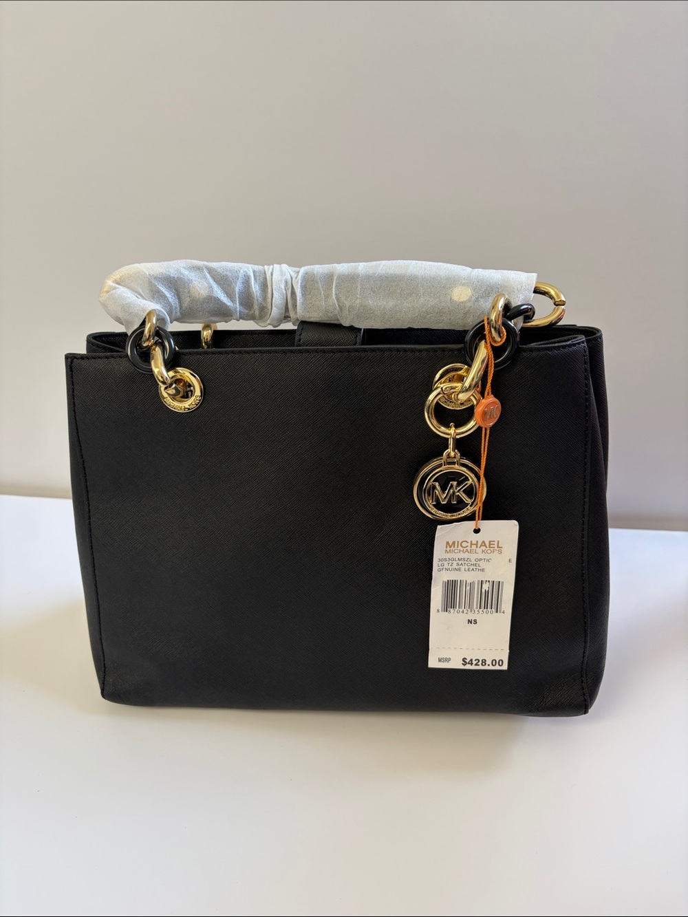 Michael Kors Black Saffiano Satchel with Gold Hardware